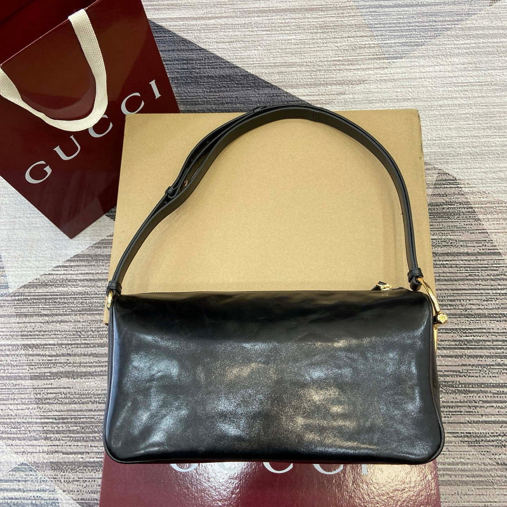 Gucci 860787 Gucci Half Horsebit Medium Shoulder Bag Black