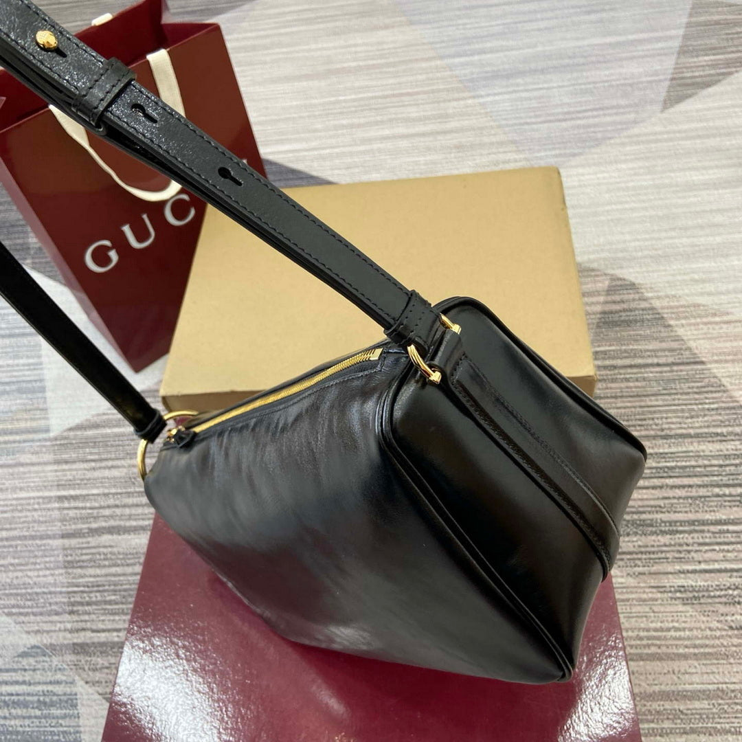 Gucci 860787 Gucci Half Horsebit Medium Shoulder Bag Black