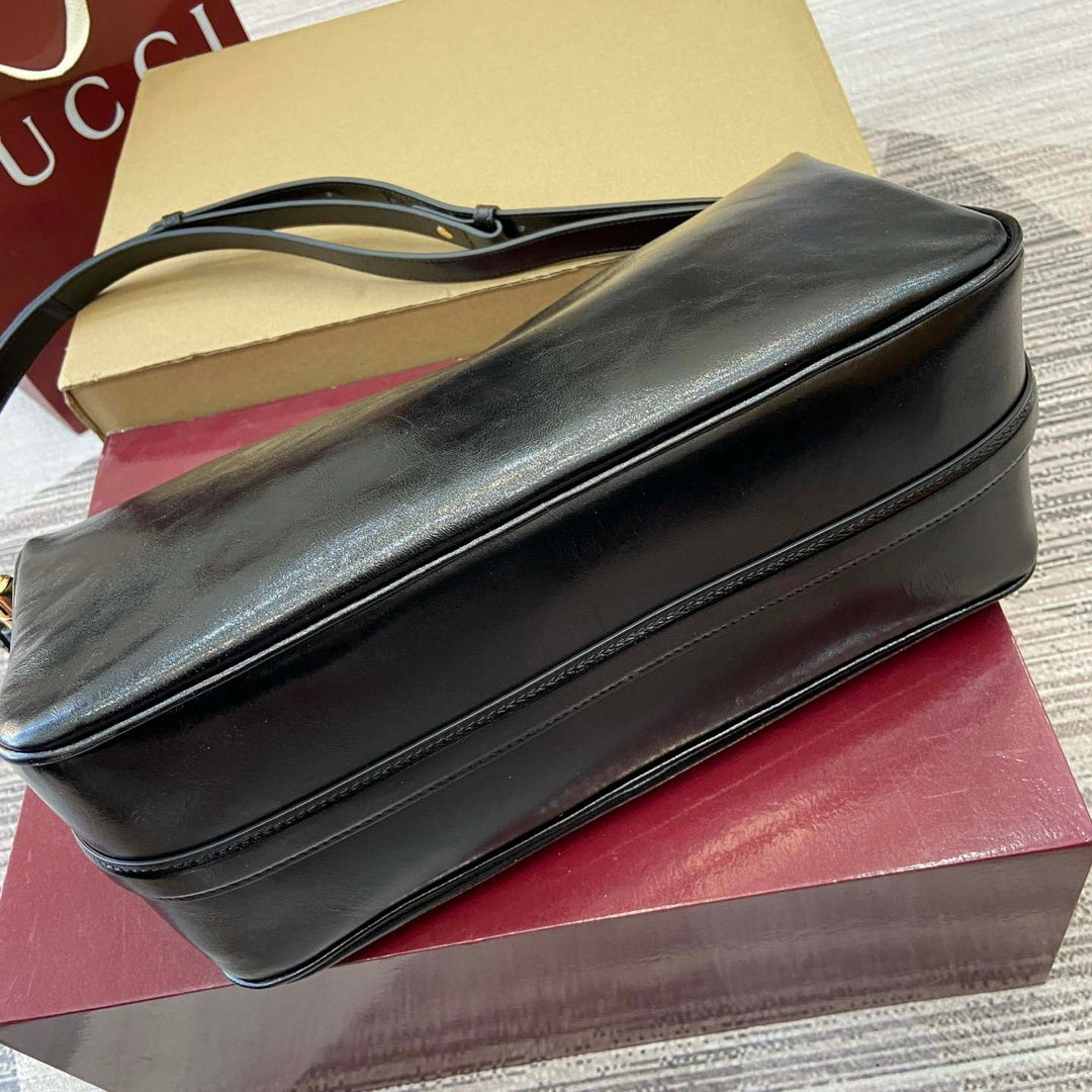 Gucci 860787 Gucci Half Horsebit Medium Shoulder Bag Black