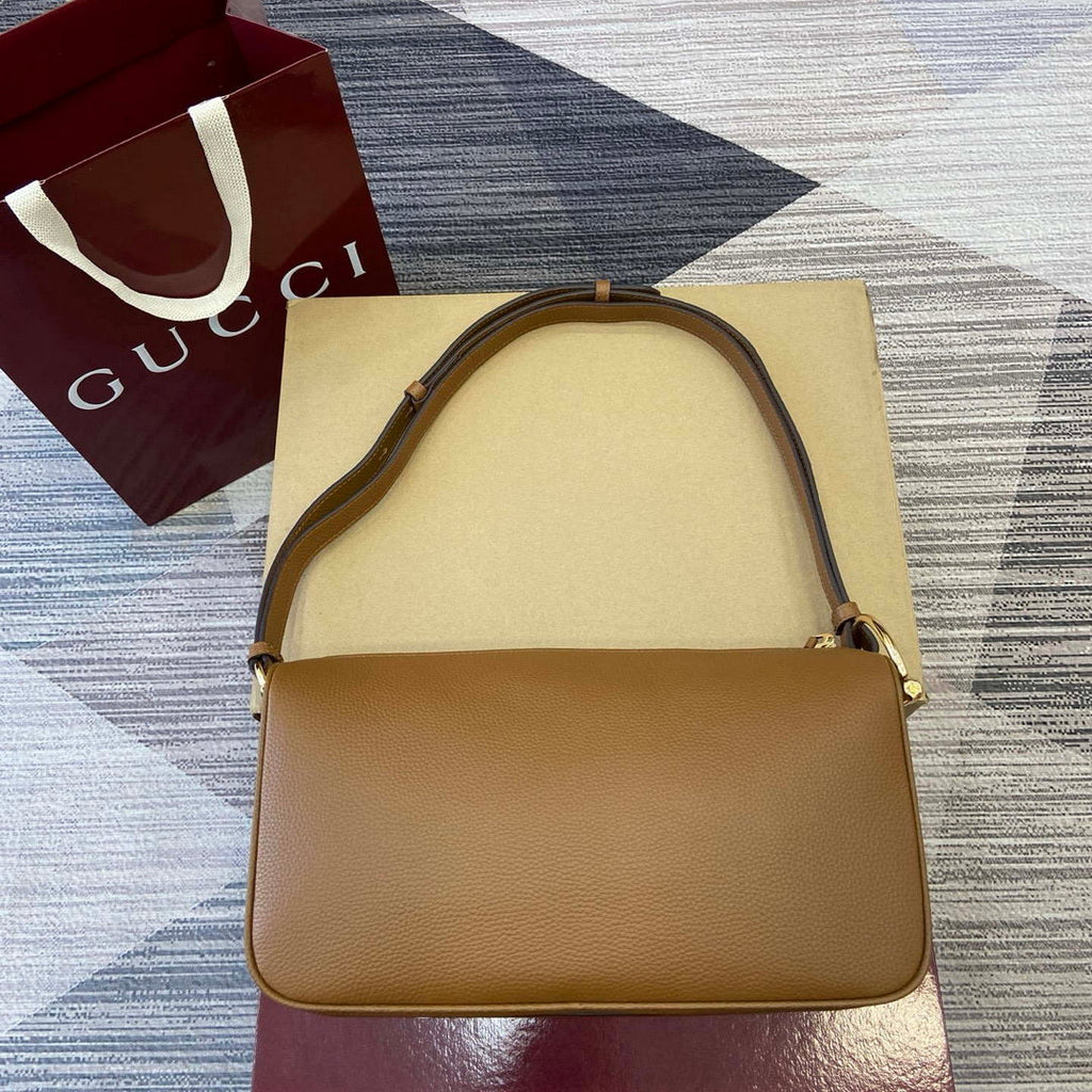 Gucci 860787 Gucci Half Horsebit Medium Shoulder Bag Brown soft grainy leather
