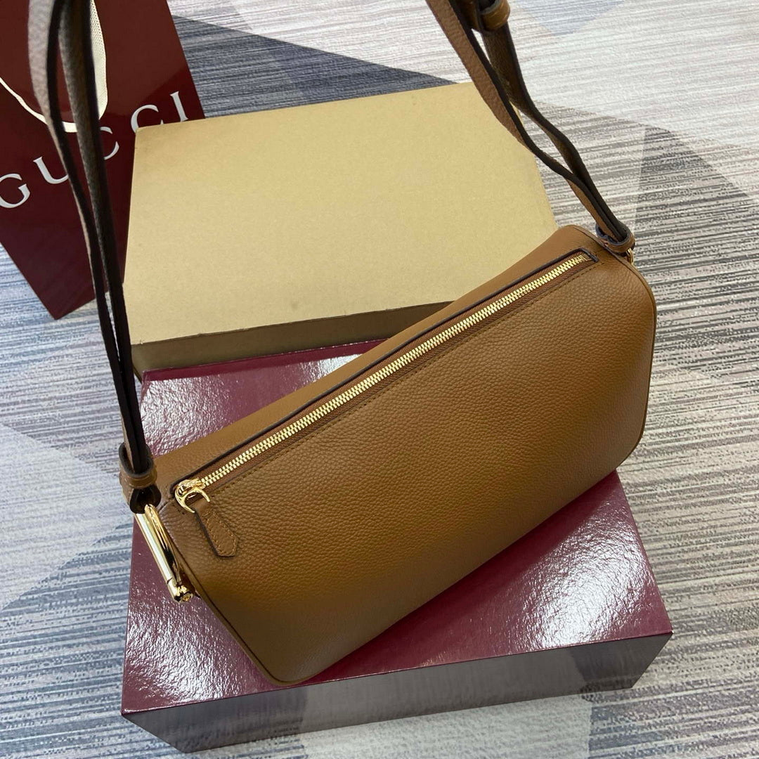 Gucci 860787 Gucci Half Horsebit Medium Shoulder Bag Brown soft grainy leather