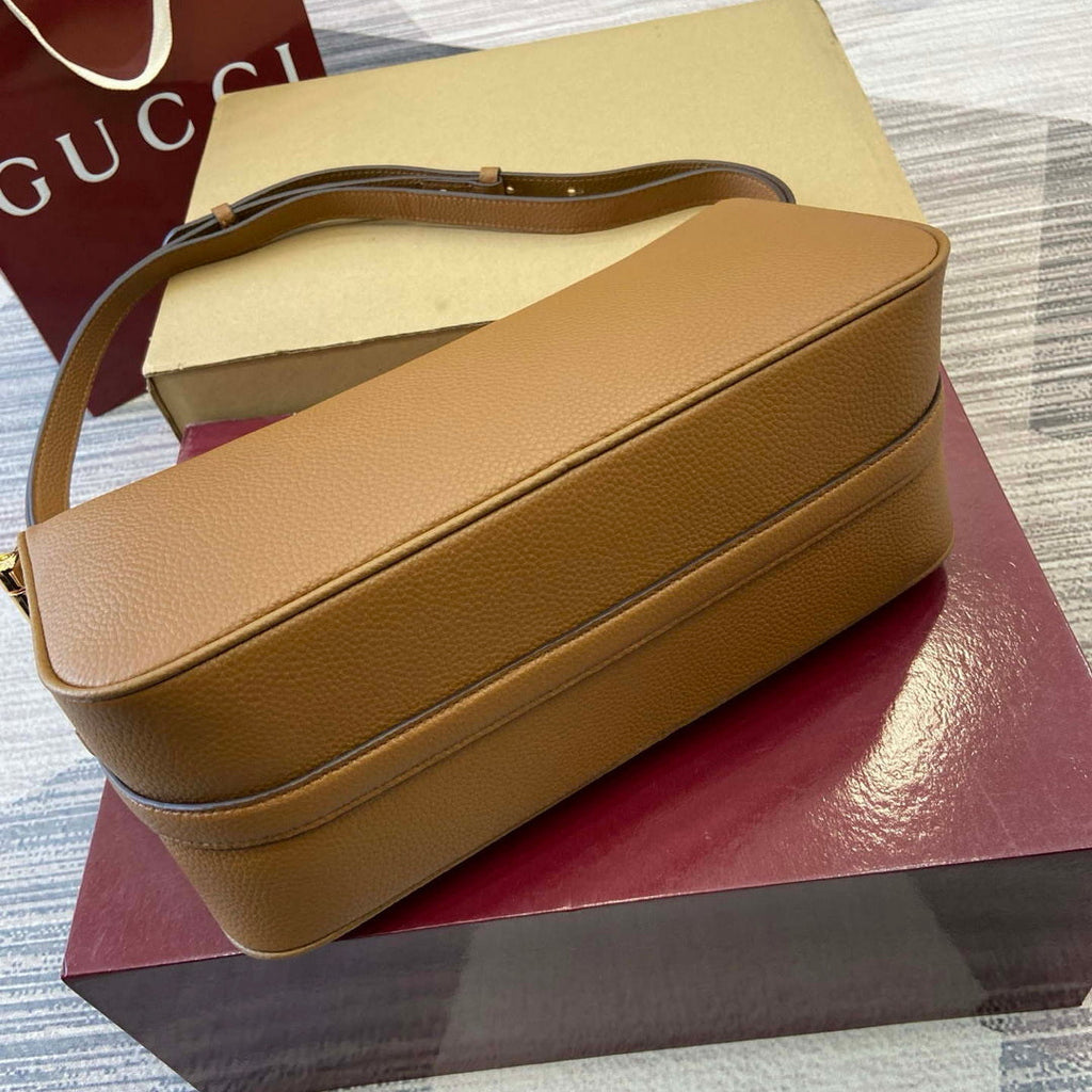 Gucci 860787 Gucci Half Horsebit Medium Shoulder Bag Brown soft grainy leather