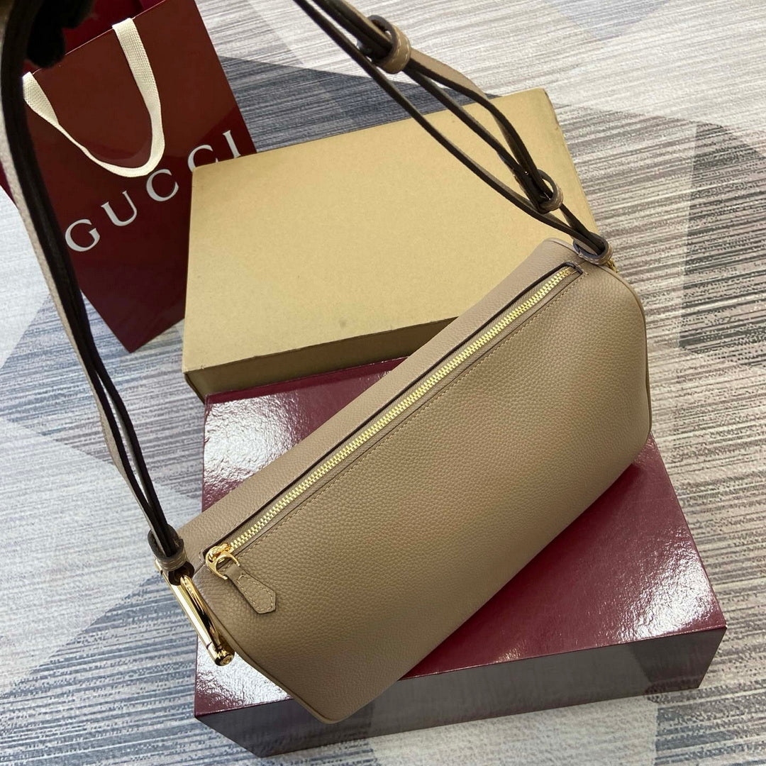Gucci 860787 Gucci Half Horsebit Medium Shoulder Bag Taupe soft grainy leather