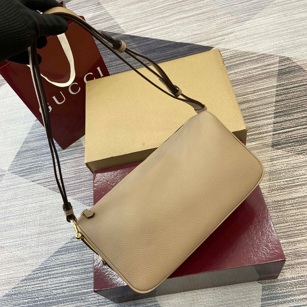 Gucci 860787 Gucci Half Horsebit Medium Shoulder Bag Taupe soft grainy leather