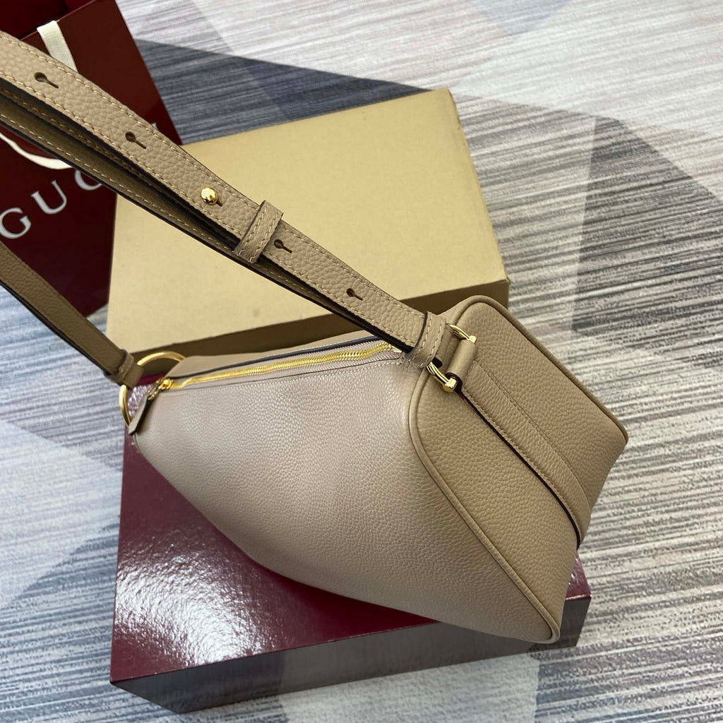 Gucci 860787 Gucci Half Horsebit Medium Shoulder Bag Taupe soft grainy leather