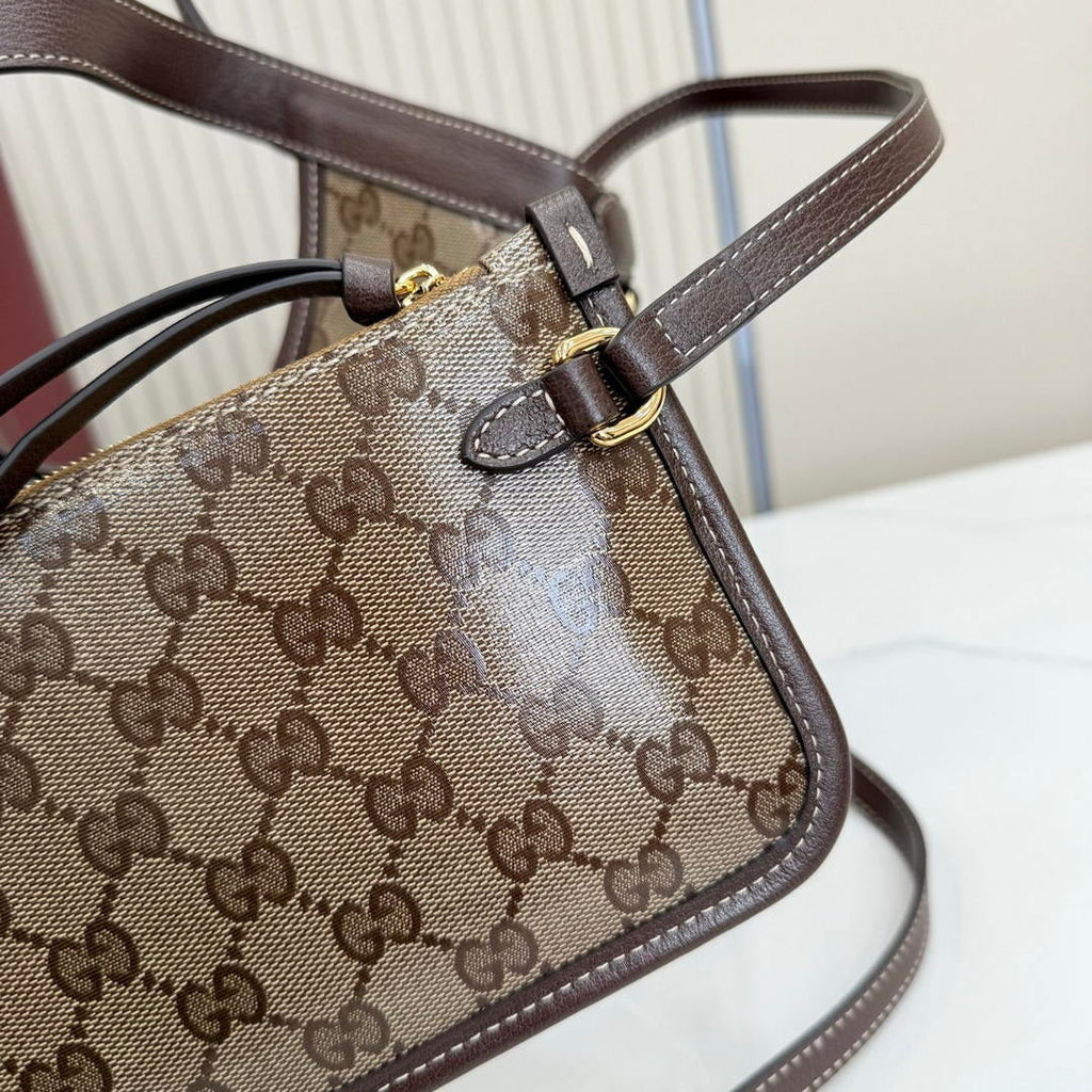 Gucci 860845 Giglio small tote bag Variation sand and brown GG fabric