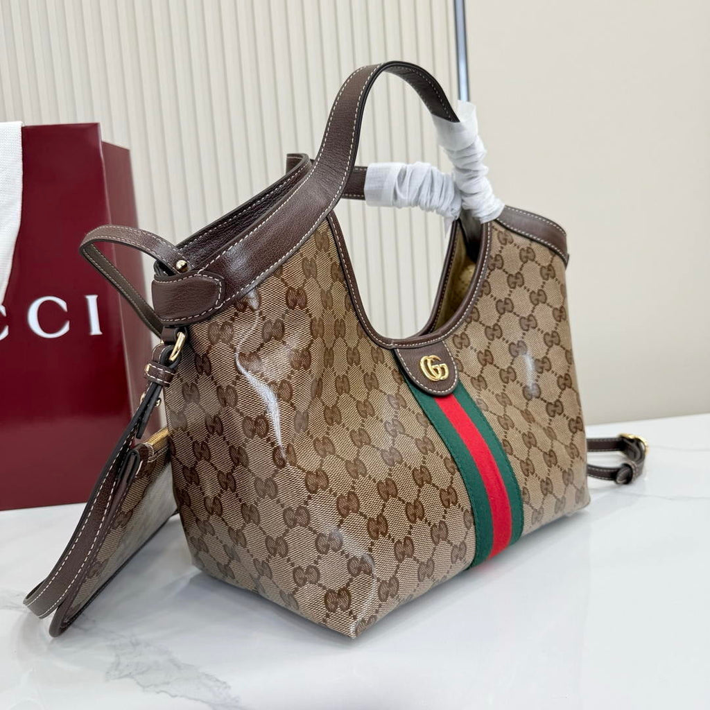 Gucci 860845 Giglio small tote bag Variation sand and brown GG fabric