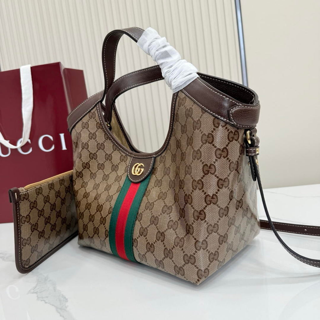 Gucci 860845 Giglio small tote bag Variation sand and brown GG fabric