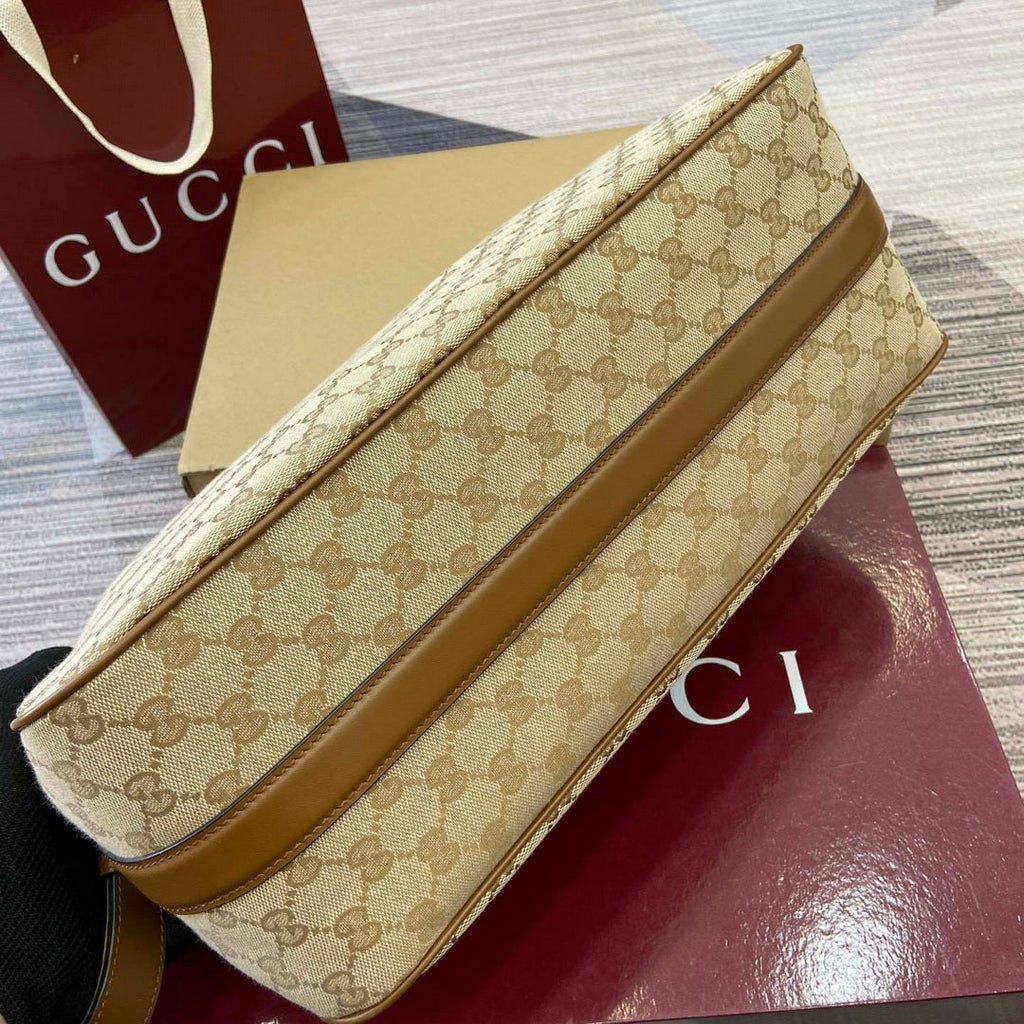 Gucci 862530 Gucci Half Horsebit Large Shoulder Bag Beige GG canvas