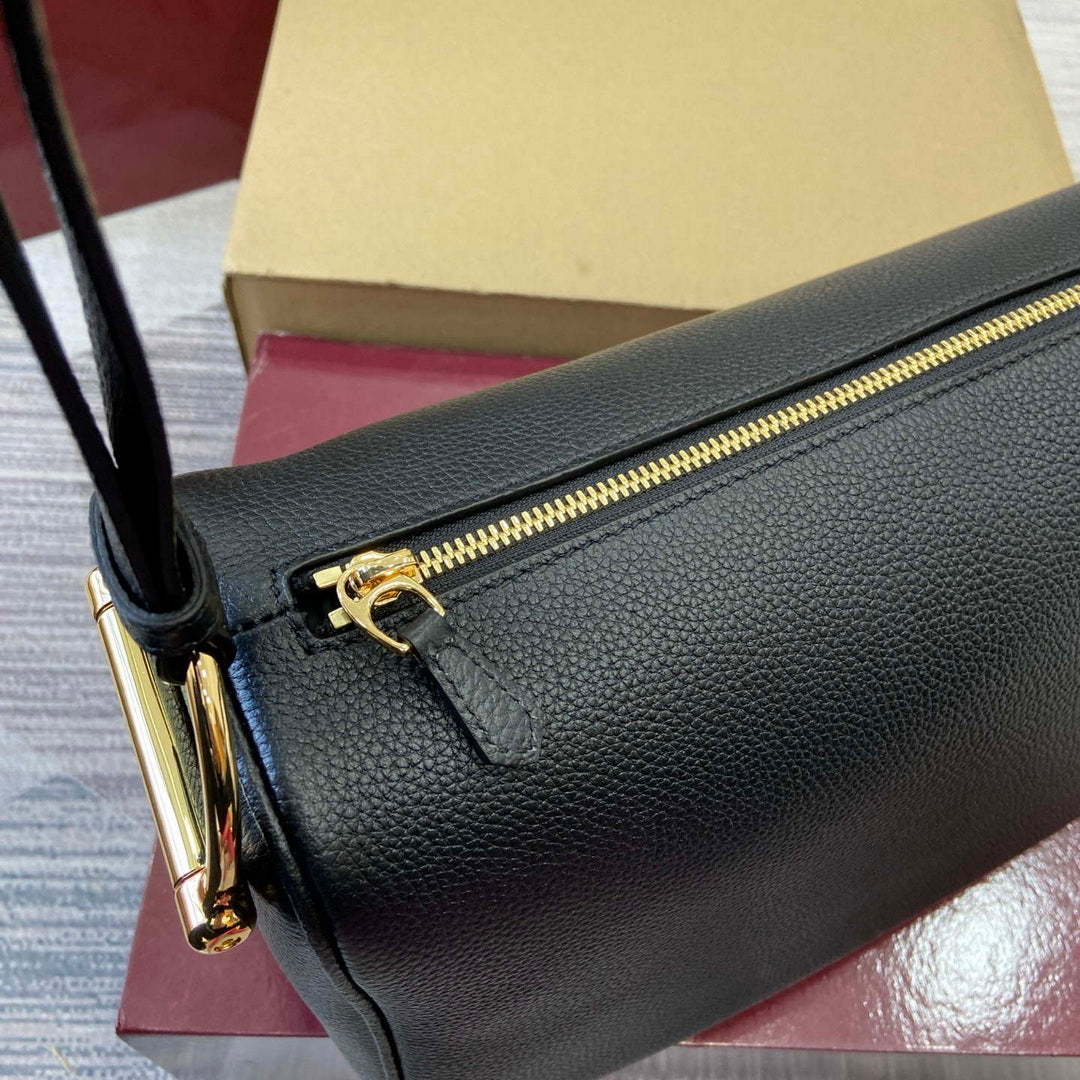 Gucci 862530 Gucci Half Horsebit Large Shoulder Bag Black soft grainy leather