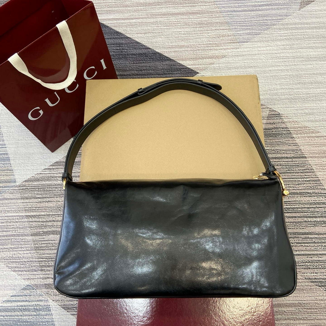 Gucci 862530 Gucci Half Horsebit Large Shoulder Bag Black