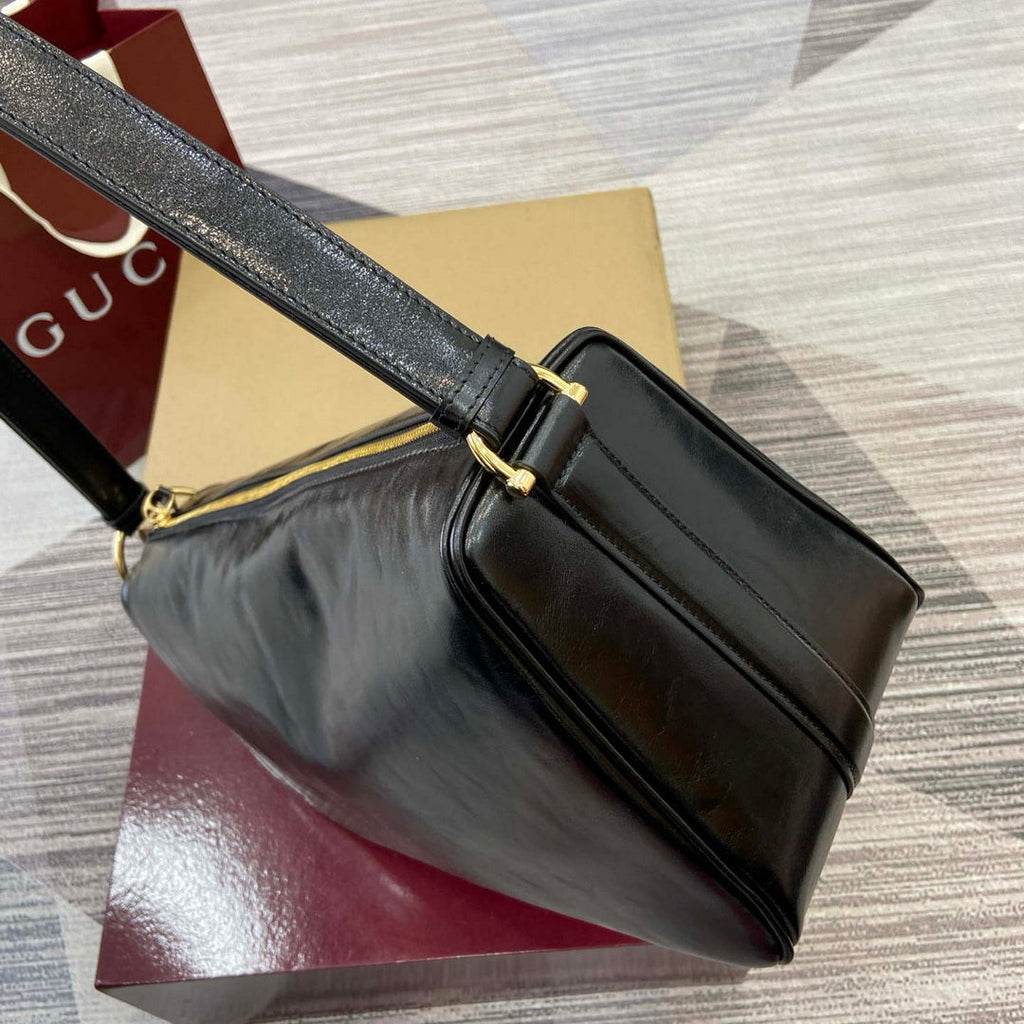 Gucci 862530 Gucci Half Horsebit Large Shoulder Bag Black