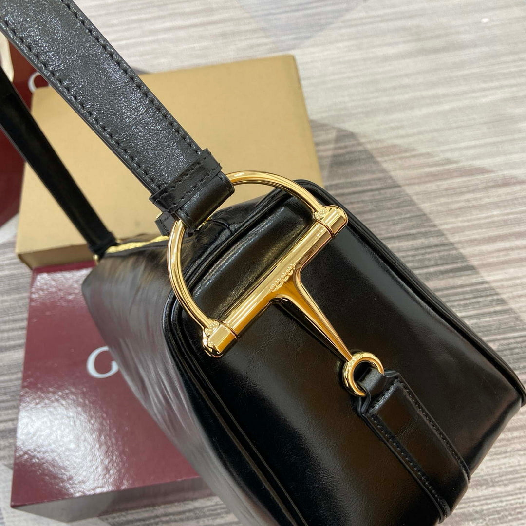 Gucci 862530 Gucci Half Horsebit Large Shoulder Bag Black