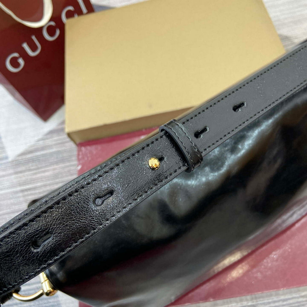Gucci 862530 Gucci Half Horsebit Large Shoulder Bag Black