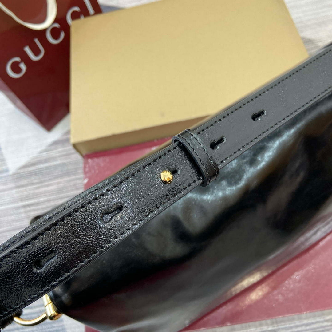 Gucci 862530 Gucci Half Horsebit Large Shoulder Bag Black