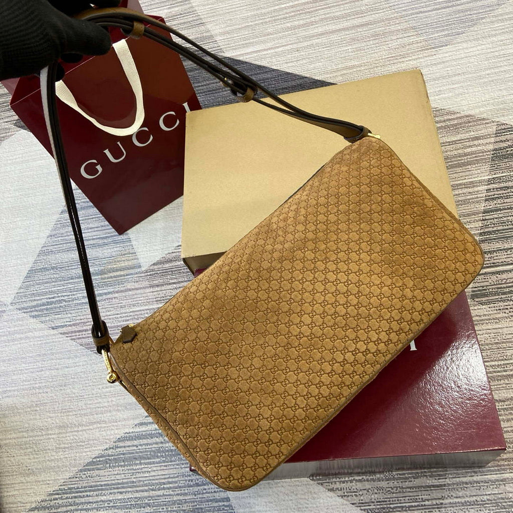 Gucci 862530 Gucci Half Horsebit Large Shoulder Bag Brown GG suede