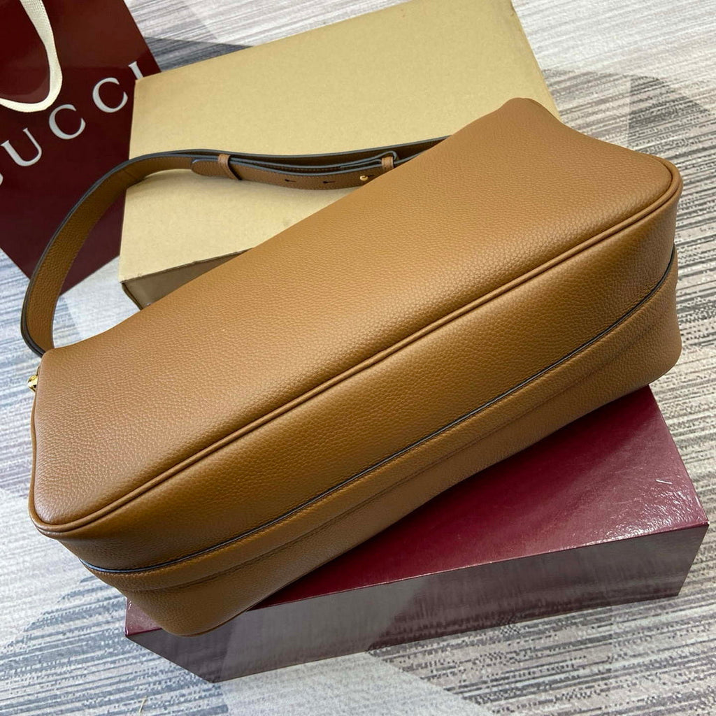 Gucci 862530 Gucci Half Horsebit Large Shoulder Bag Brown soft grainy leather