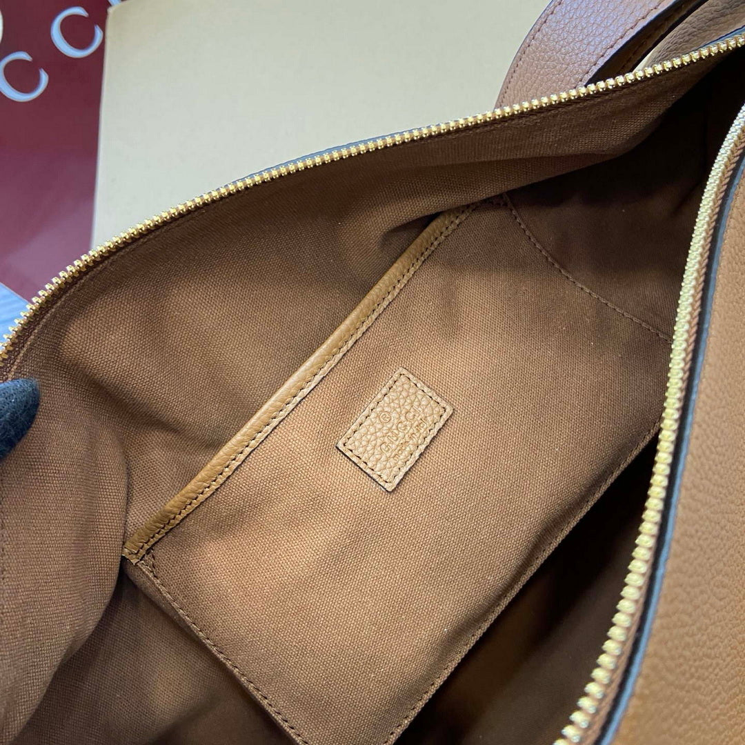 Gucci 862530 Gucci Half Horsebit Large Shoulder Bag Brown soft grainy leather
