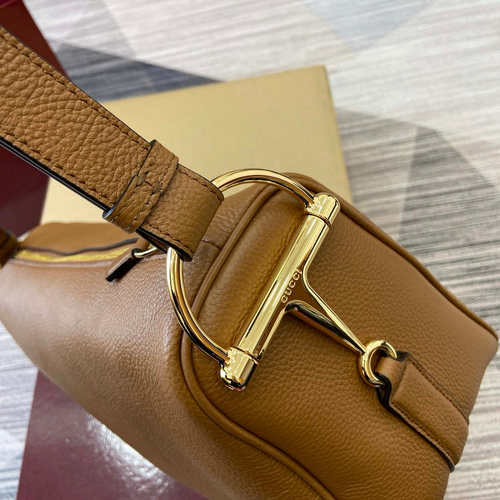Gucci 862530 Gucci Half Horsebit Large Shoulder Bag Brown soft grainy leather