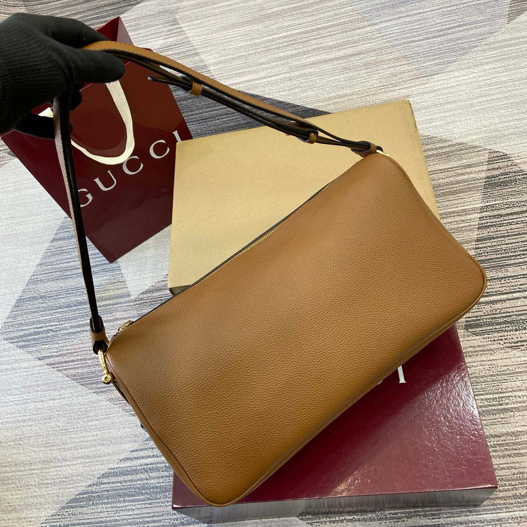 Gucci 862530 Gucci Half Horsebit Large Shoulder Bag Brown soft grainy leather