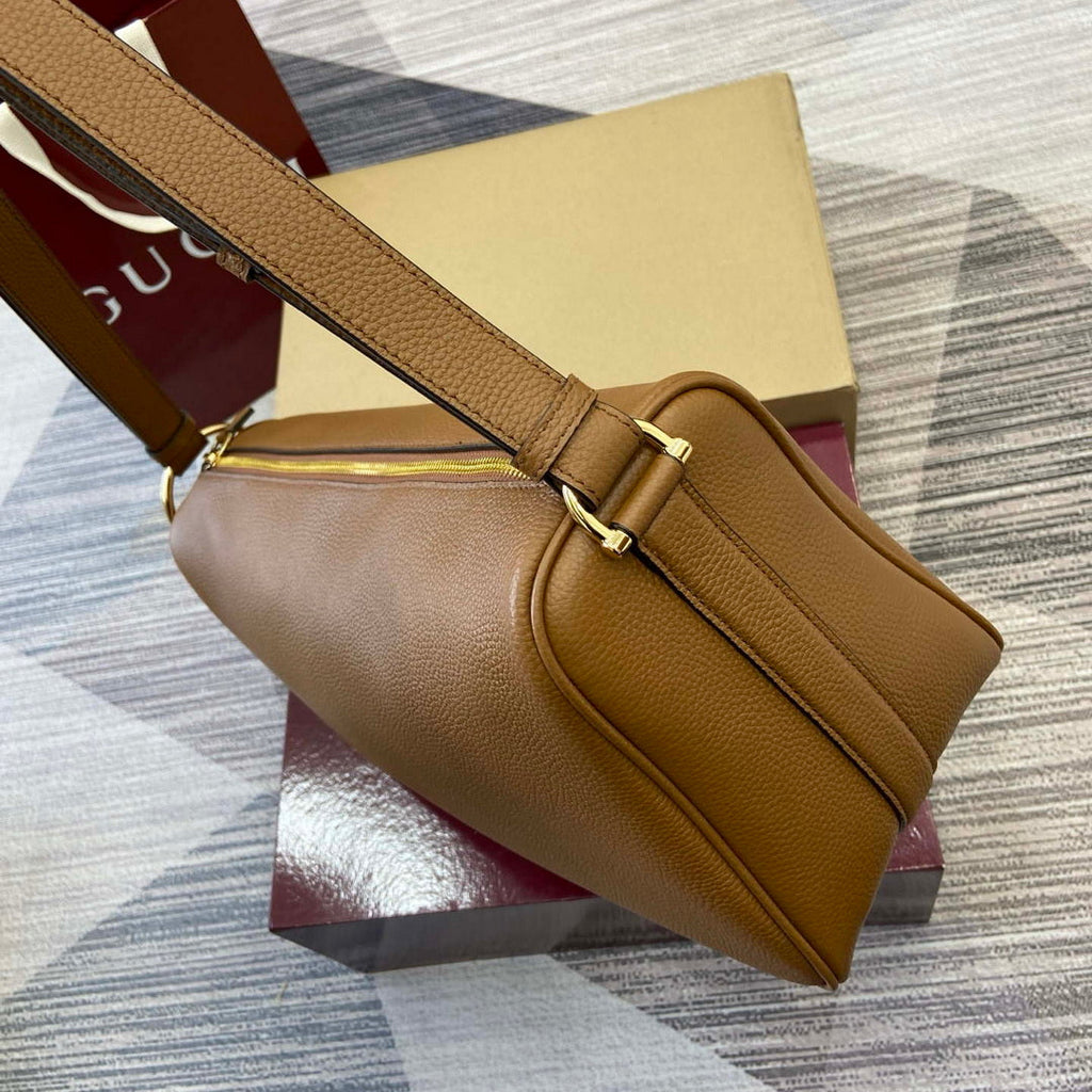 Gucci 862530 Gucci Half Horsebit Large Shoulder Bag Brown soft grainy leather