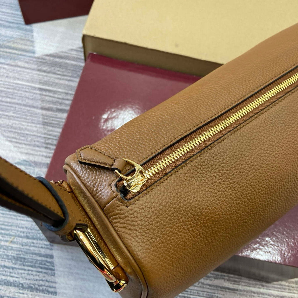 Gucci 862530 Gucci Half Horsebit Large Shoulder Bag Brown soft grainy leather