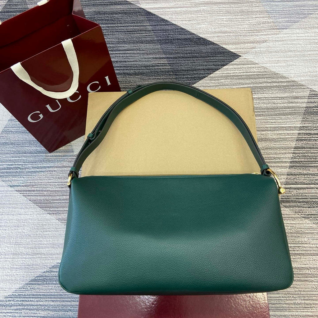 Gucci 862530 Gucci Half Horsebit Large Shoulder Bag Green