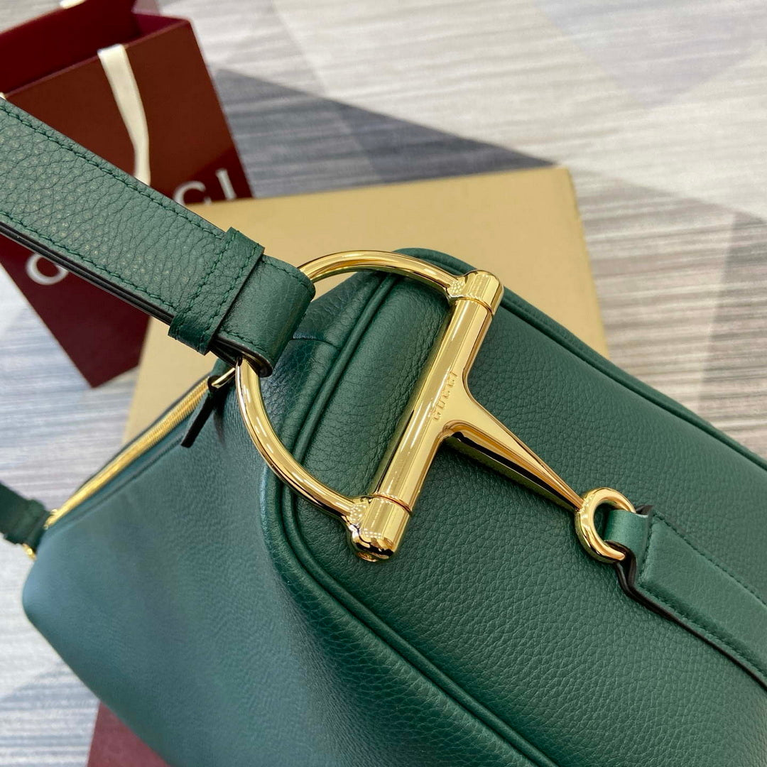 Gucci 862530 Gucci Half Horsebit Large Shoulder Bag Green