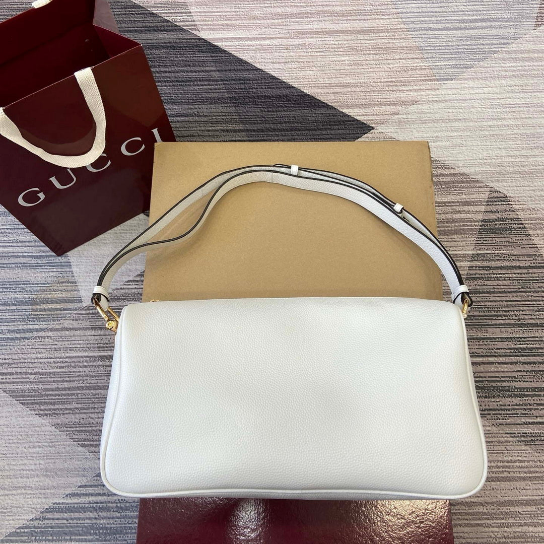 Gucci 862530 Gucci Half Horsebit Large Shoulder Bag Ivory