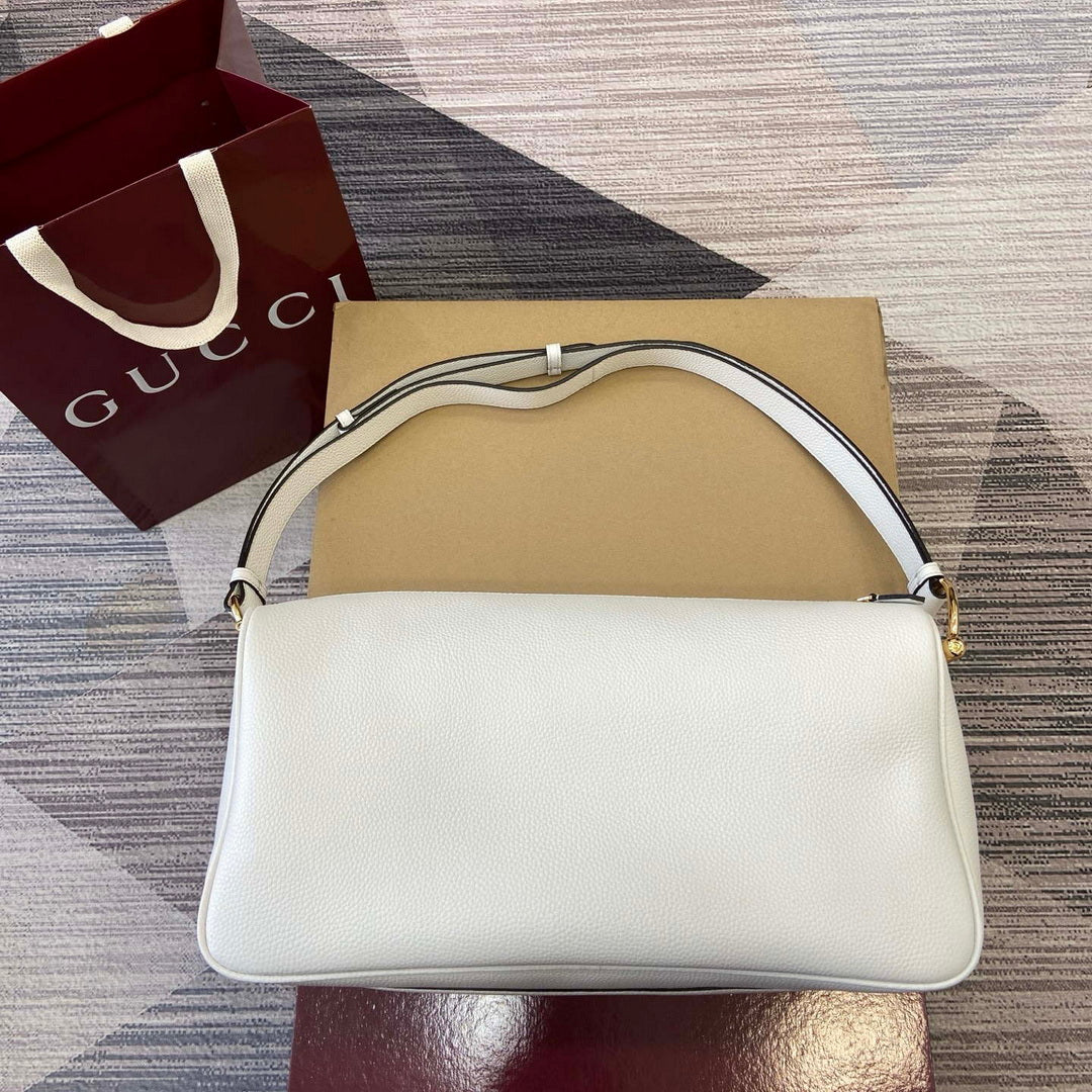 Gucci 862530 Gucci Half Horsebit Large Shoulder Bag Ivory