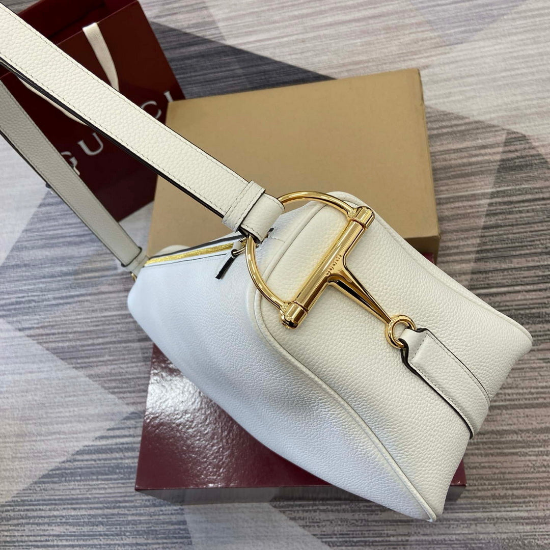 Gucci 862530 Gucci Half Horsebit Large Shoulder Bag Ivory
