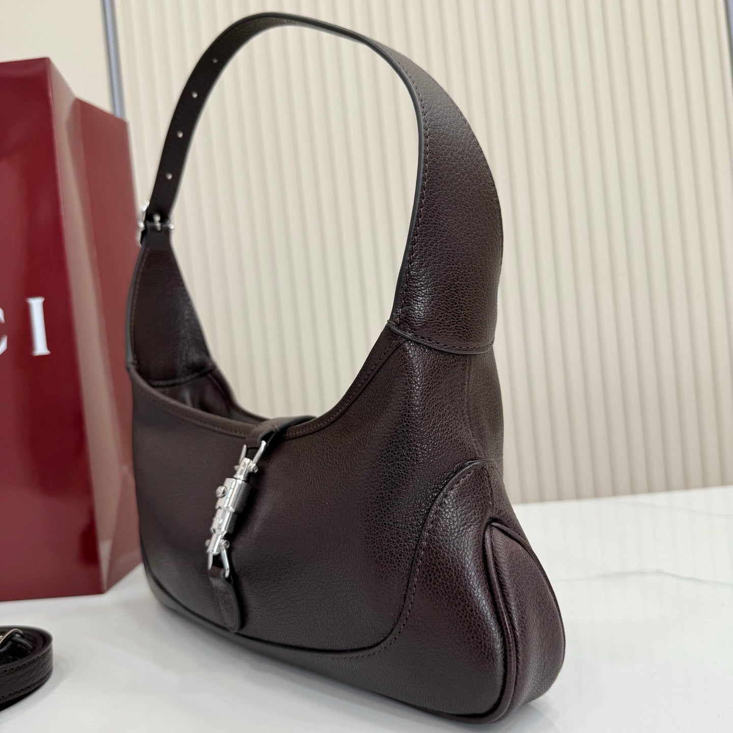Gucci 863137 Jackie Slim Medium Shoulder Bag Dark Brown