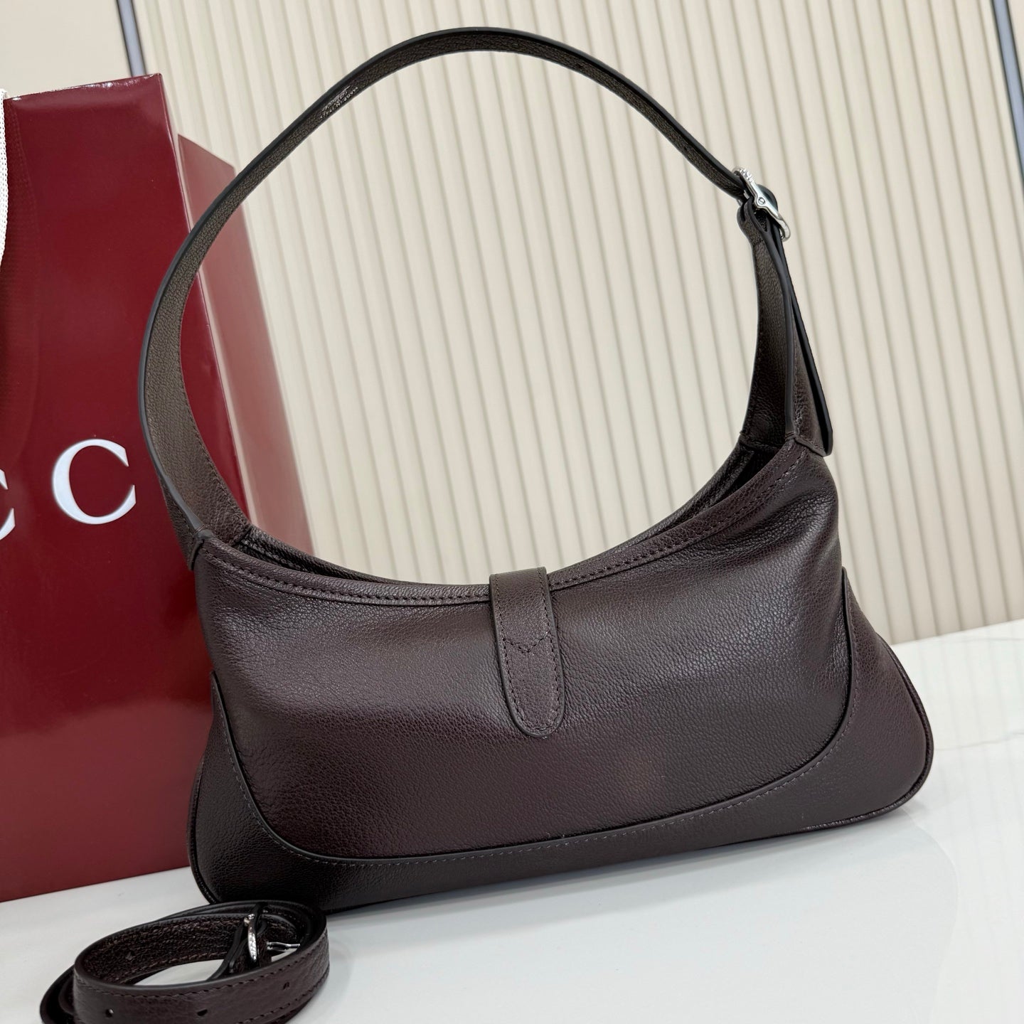Gucci 863137 Jackie Slim Medium Shoulder Bag Dark Brown