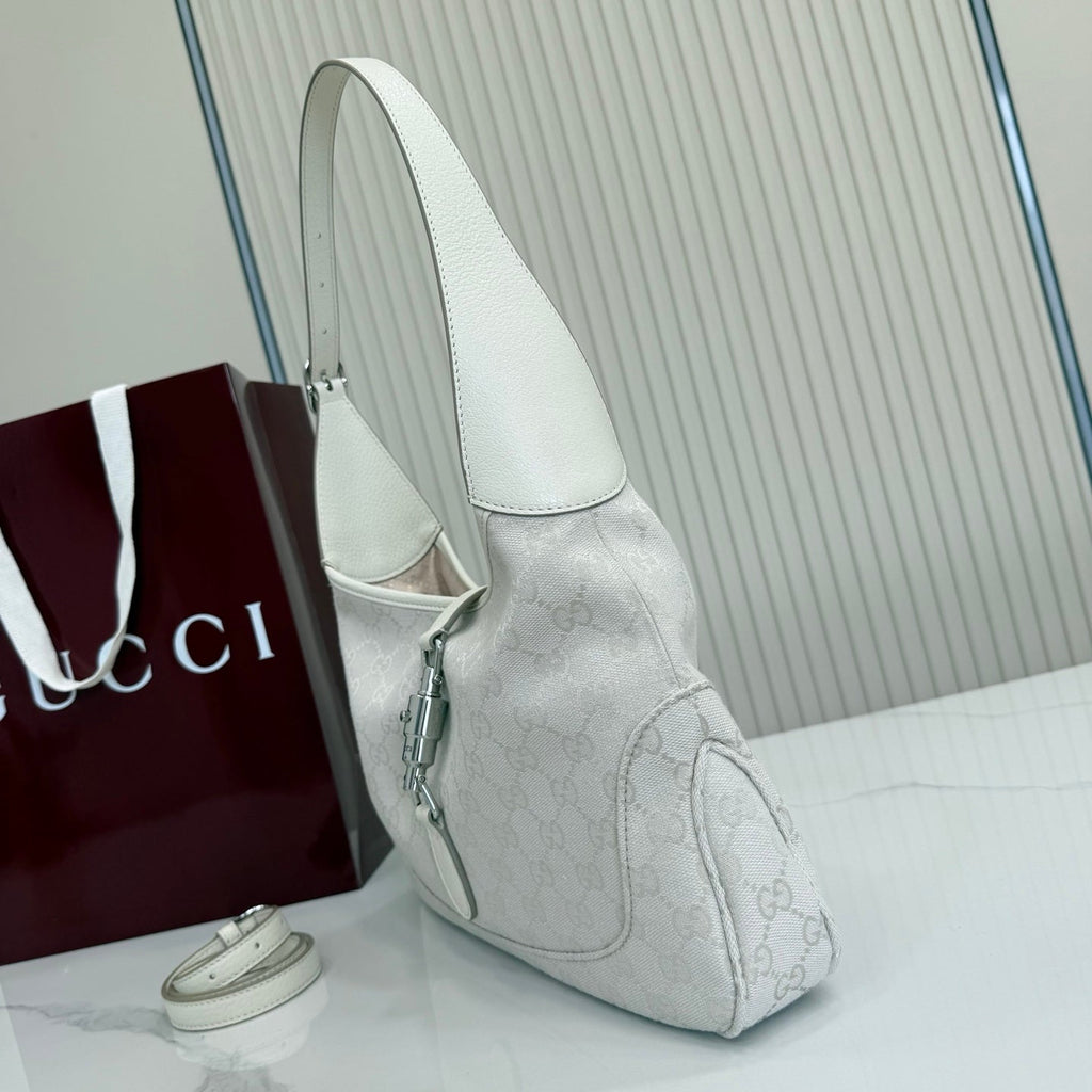 Gucci 863137 Jackie Slim Medium Shoulder Bag Ivory GG canvas
