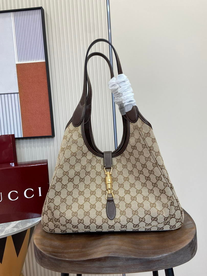 Gucci 866645 Mercato medium tote bag  sand and brown GG canvas
