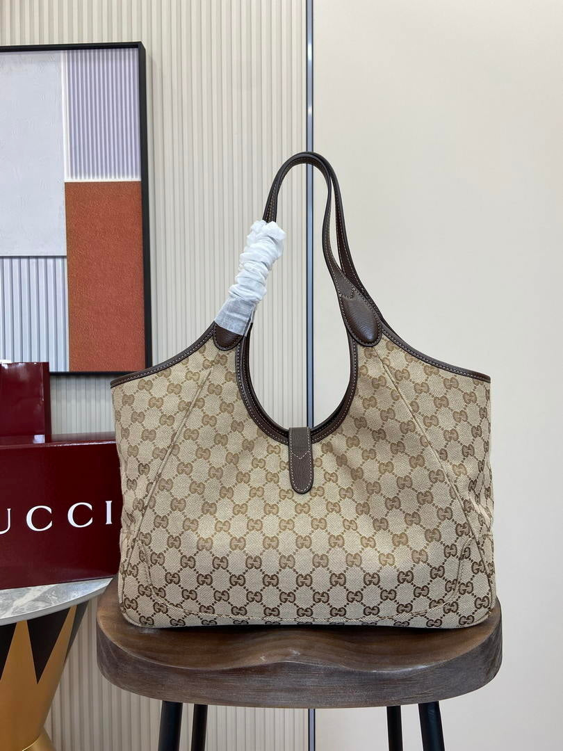 Gucci 866645 Mercato medium tote bag  sand and brown GG canvas