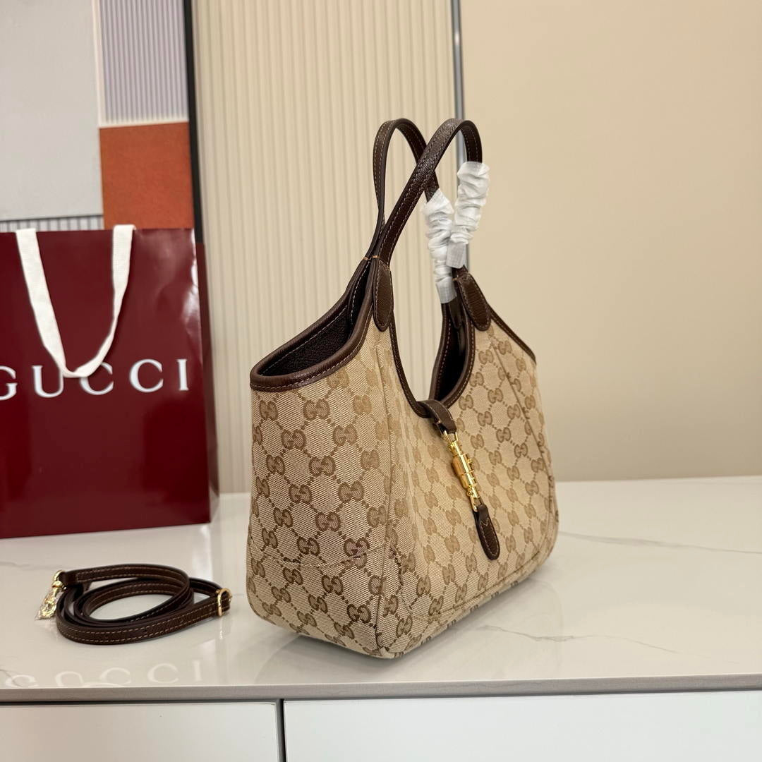 Gucci 866646 Mercato small tote bag sand and brown GG canvas