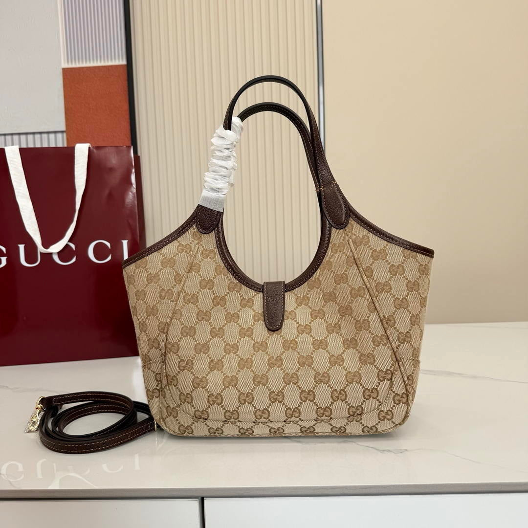Gucci 866646 Mercato small tote bag sand and brown GG canvas