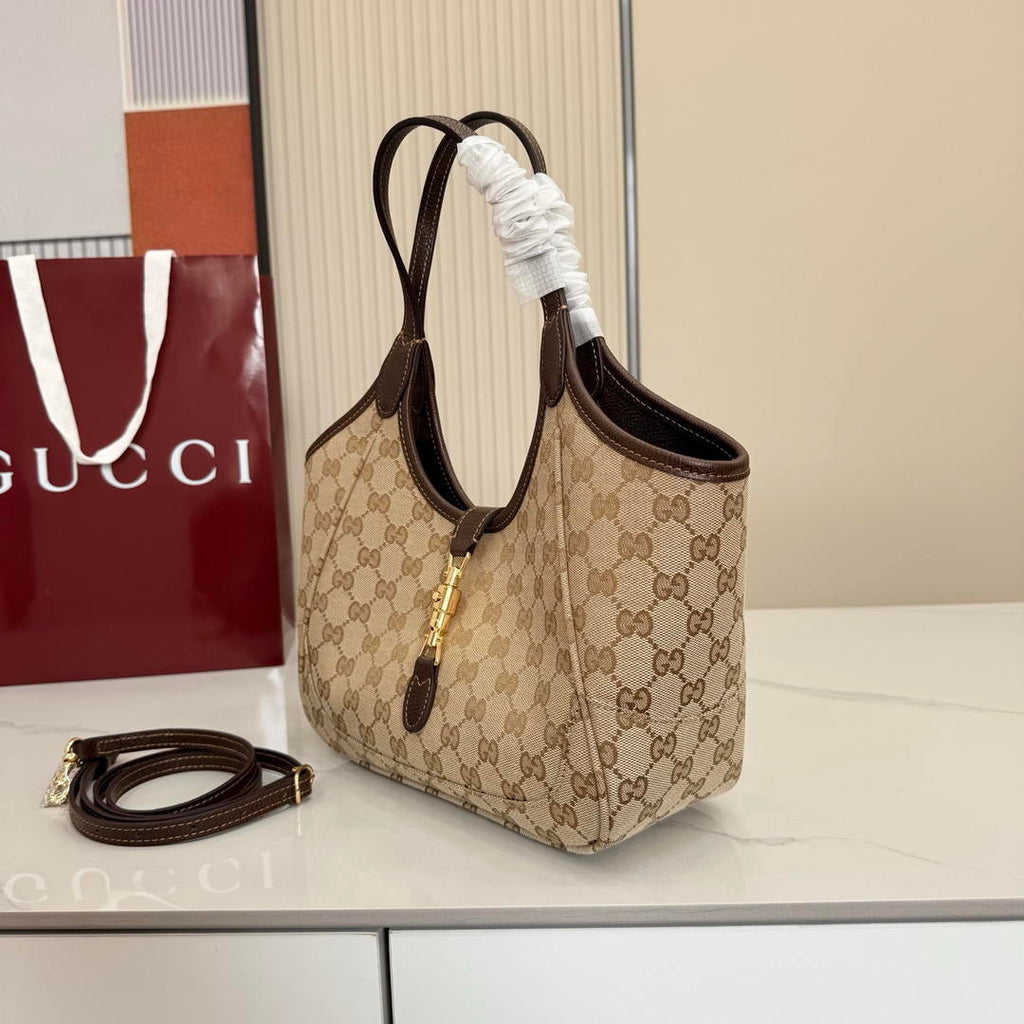 Gucci 866646 Mercato small tote bag sand and brown GG canvas