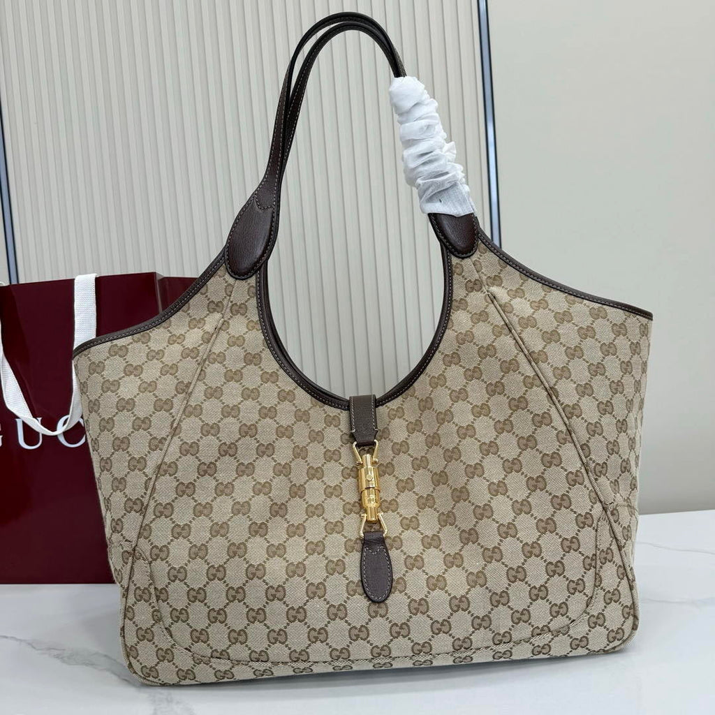 Gucci 870693  Mercato large tote bag  sand and brown GG canvas