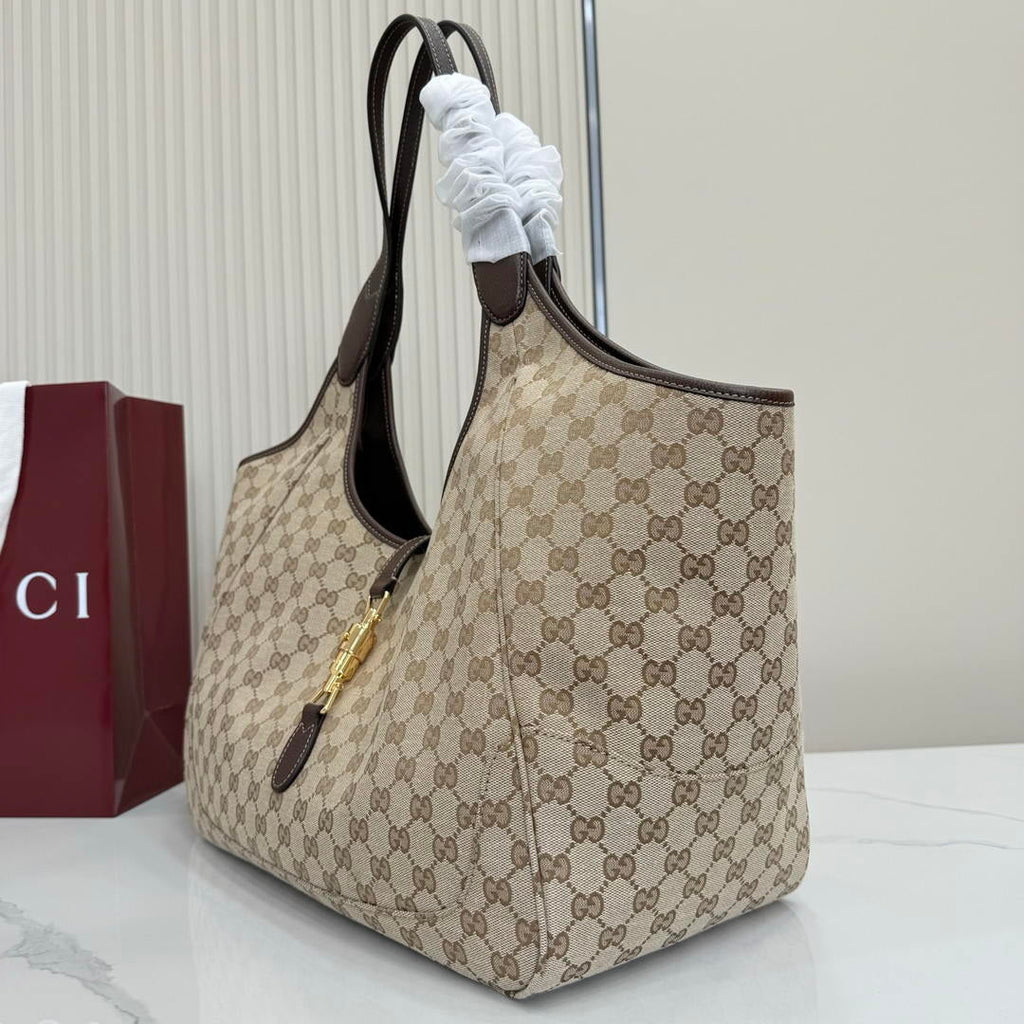 Gucci 870693  Mercato large tote bag  sand and brown GG canvas