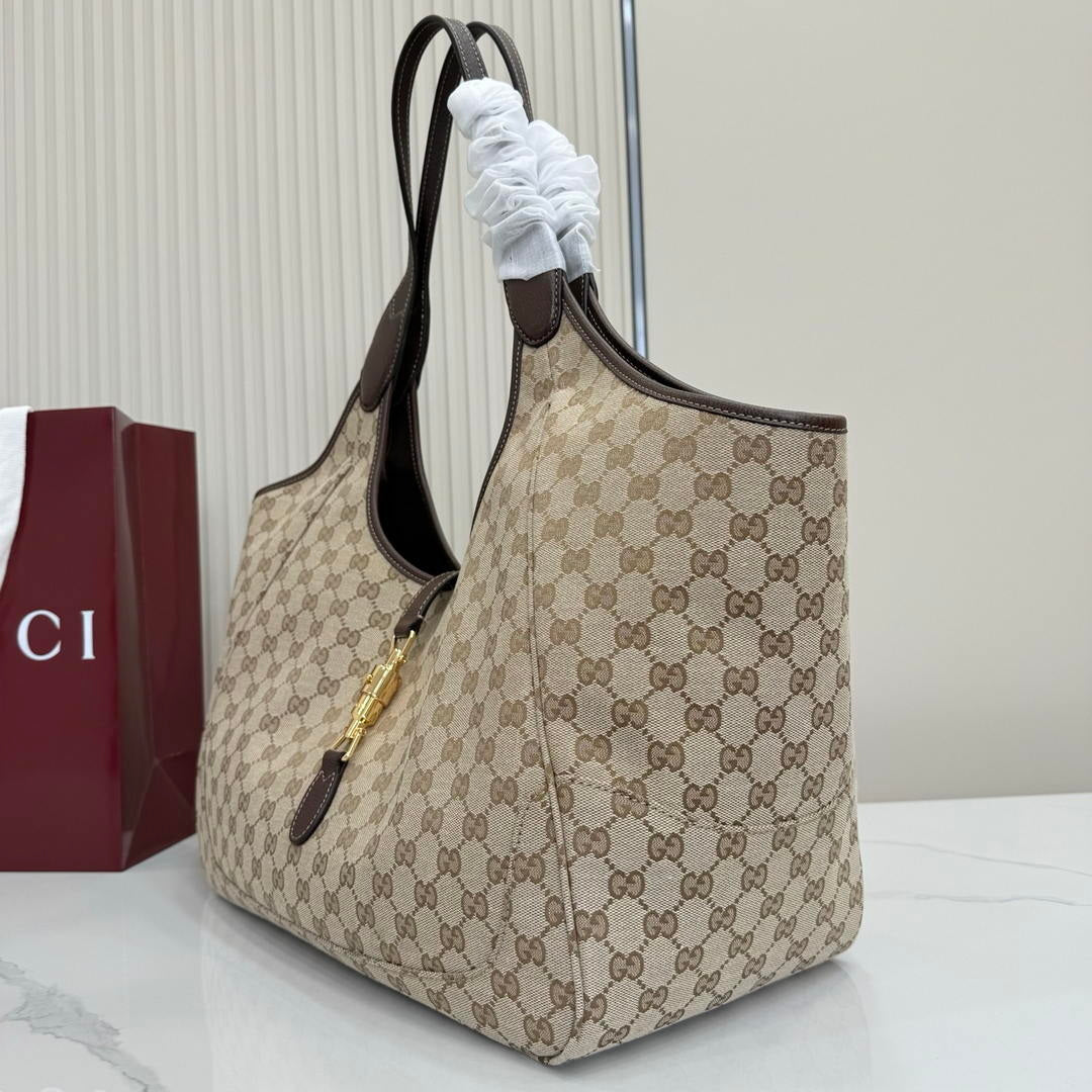 Gucci 870693  Mercato large tote bag  sand and brown GG canvas