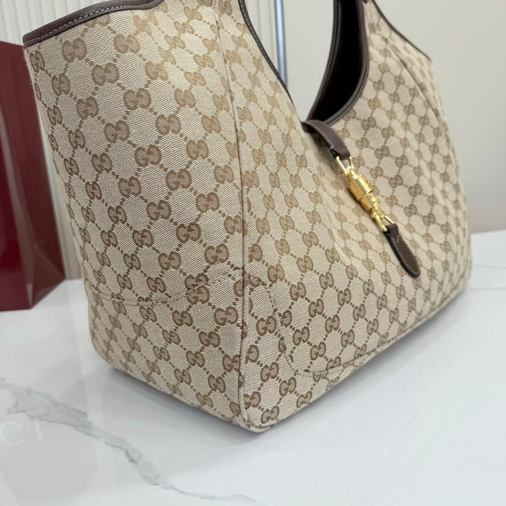 Gucci 870693  Mercato large tote bag  sand and brown GG canvas