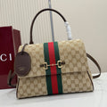Gucci 875018 Paparazzo Medium Top Handle Bag Sand and dark brown GG canvas