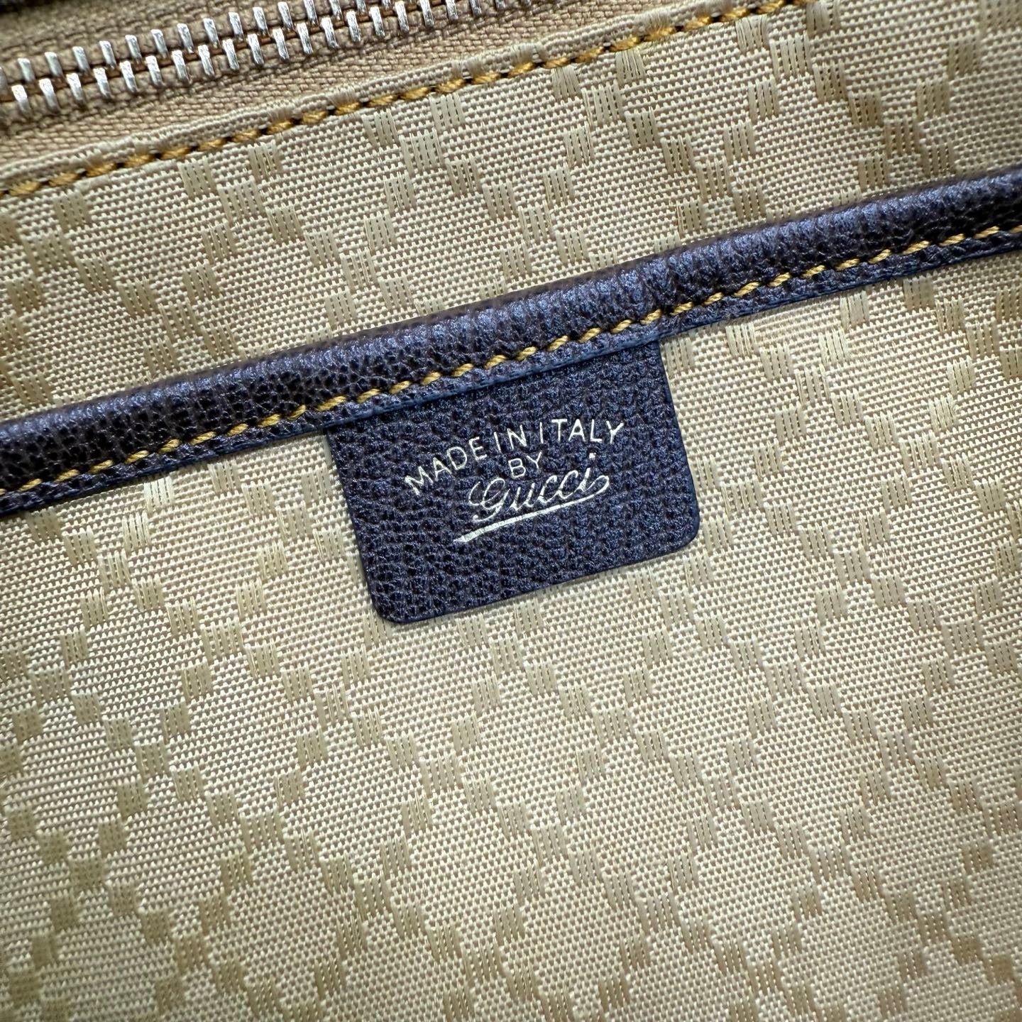 Gucci 875018 Paparazzo Medium Top Handle Bag Sand and dark brown GG canvas