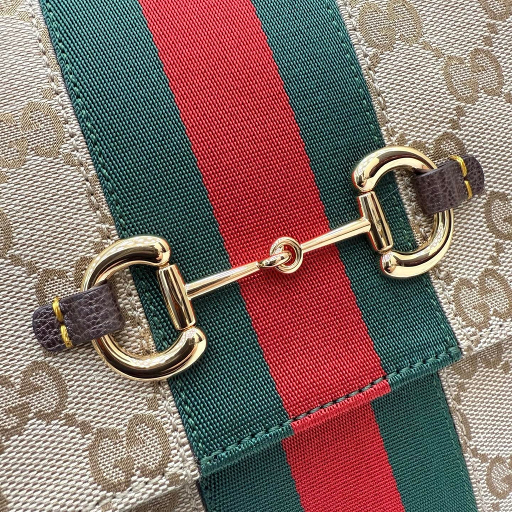 Gucci 875018 Paparazzo Medium Top Handle Bag Sand and dark brown GG canvas