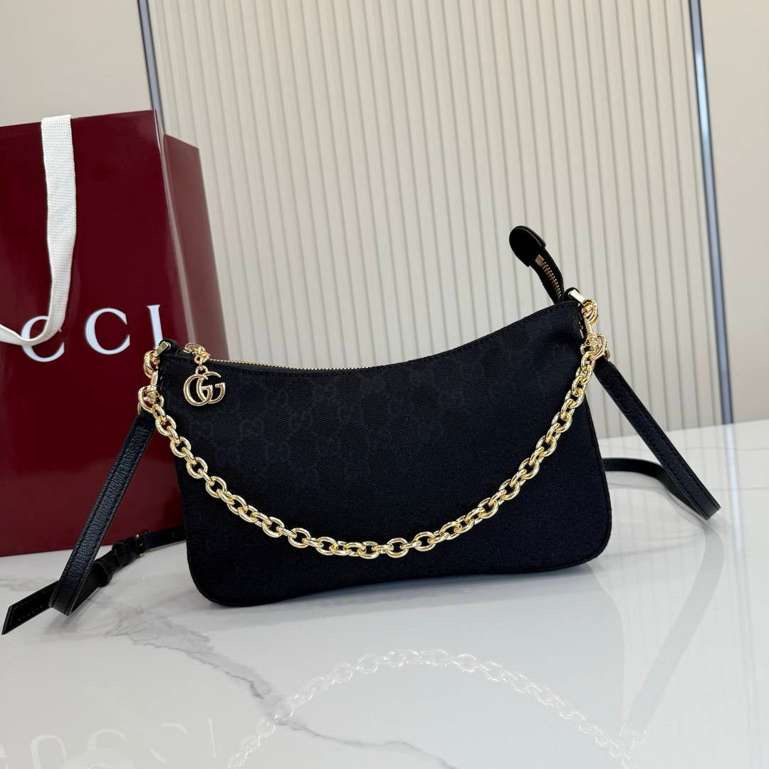 Gucci A0034B Lady Lunetta Chain small shoulder Black Canavs