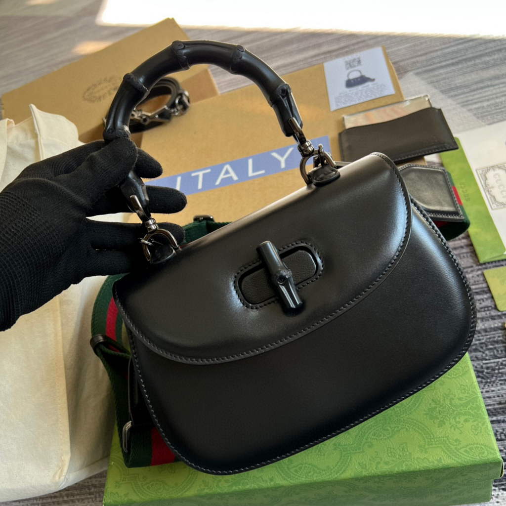 Gucci 675797 Bamboo1947 small top handle bag Black