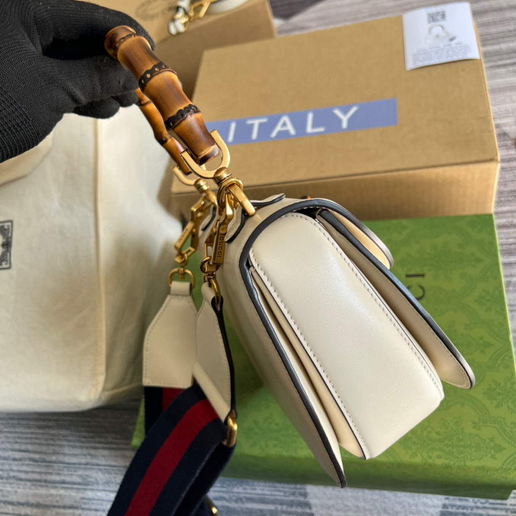 Gucci 675797 Bamboo1947 small top handle bag White