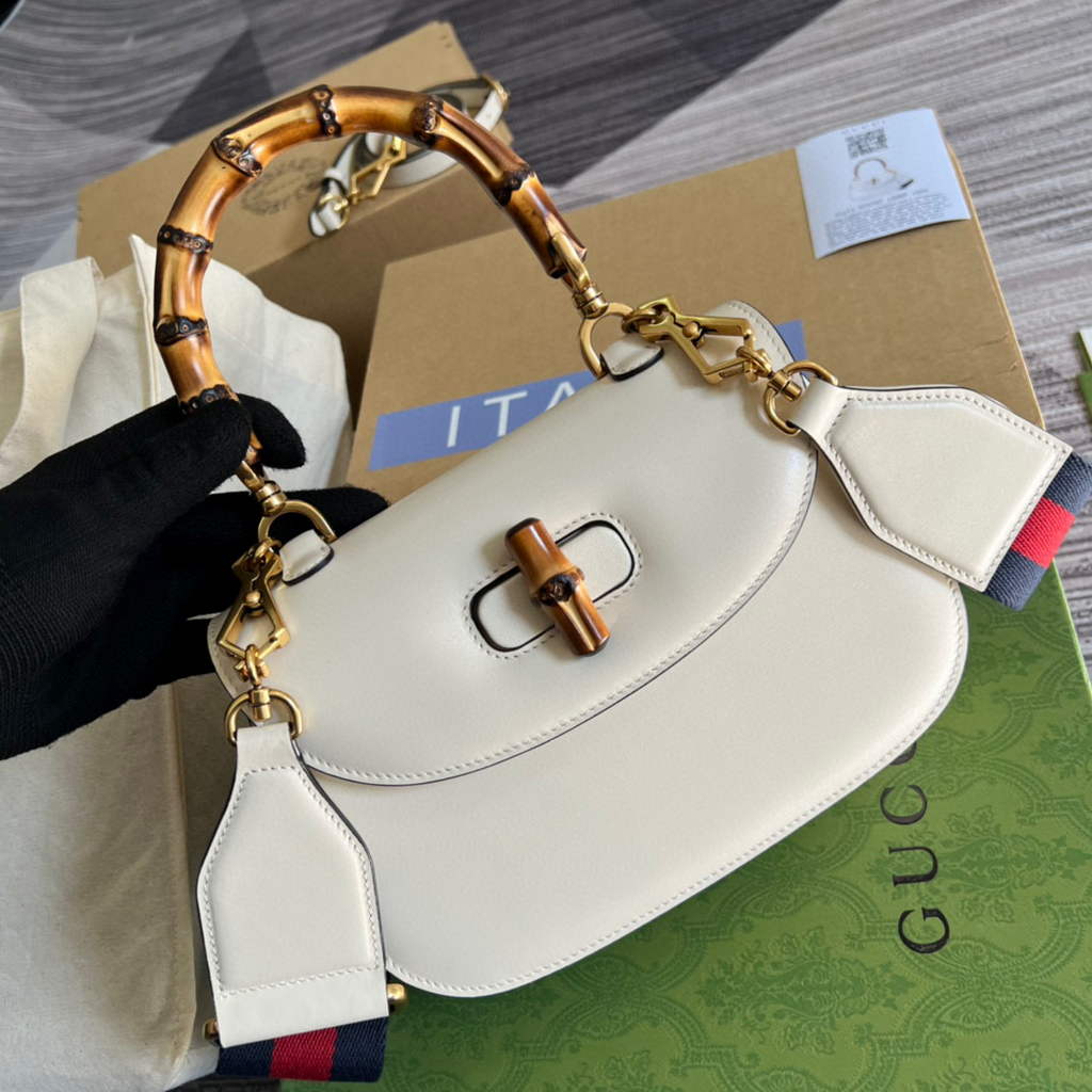 Gucci 675797 Bamboo1947 small top handle bag White